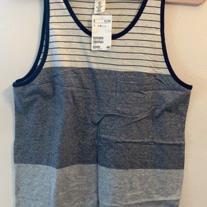 H&M Men's Striped Fitted Tank with Pocket - Navy/Grey/Cream (NWT)